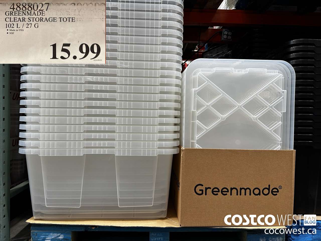 4888027 GREENMADE CLEAR STORAGE TOTE 102 L / 27G $15.99