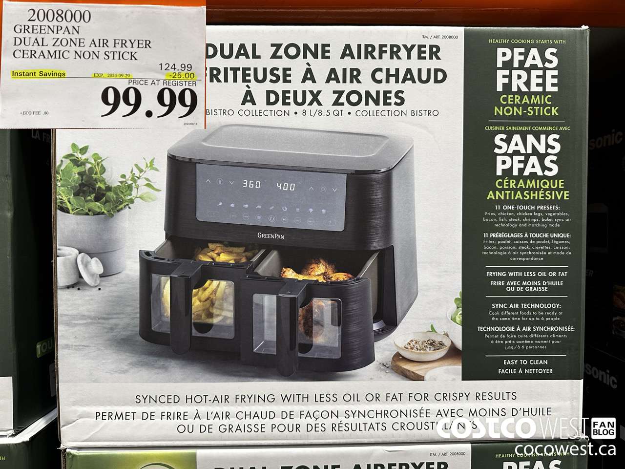 2008000 GREENPAN DUAL ZONE AIR FRYER CERAMIC NON STICK ($25.00 INSTANT SAVINGS EXPIRES ON 2024-09-29) $99.99