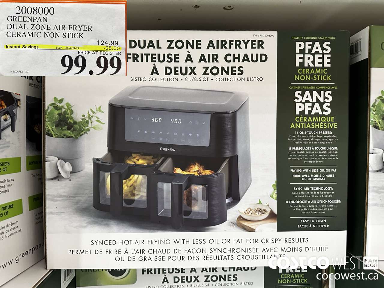 2008000 GREENPAN DUAL ZONE AIR FRYER CERAMIC NON STICK ($25.00 INSTANT SAVINGS EXPIRES ON 2024-09-29) $99.99