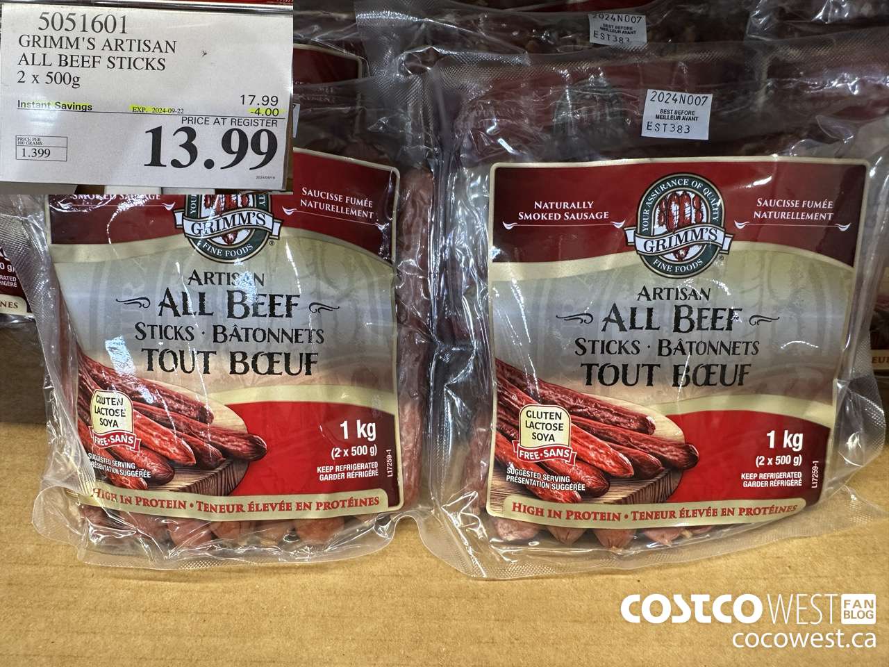 5051601 GRIMM'S ARTISAN ALL BEEF STICKS 2 x 500g ($4.00 INSTANT SAVINGS EXPIRES ON 2024-09-22) $13.99