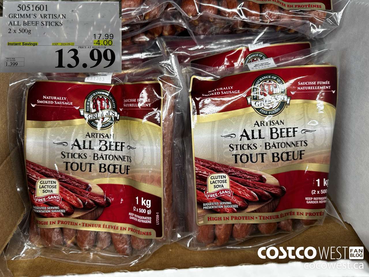 5051601 GRIMM'S ARTISAN ALL BEEF STICKS 2 x 500g ($4.00 INSTANT SAVINGS EXPIRES ON 2024-09-22) $13.99