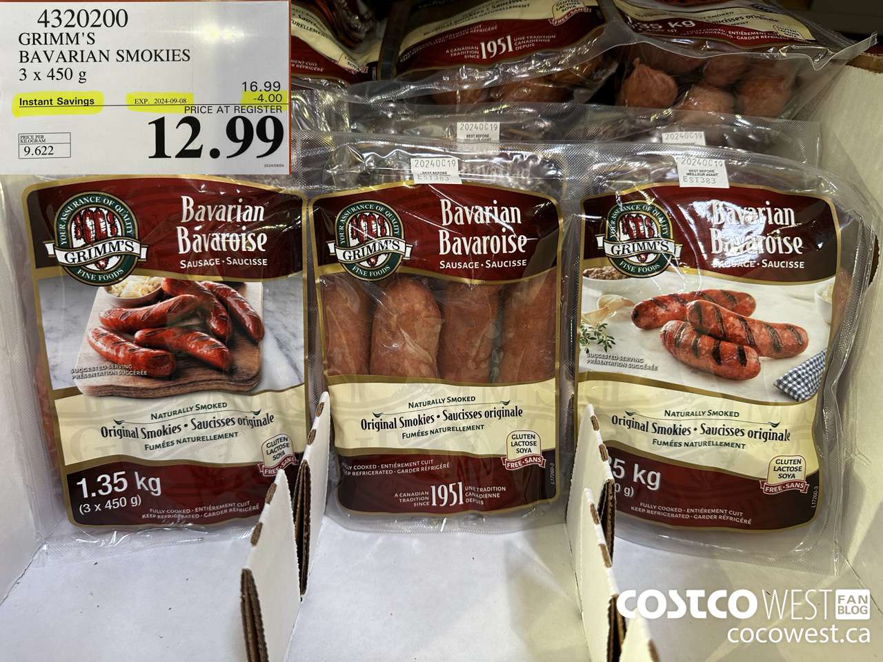 4320200 GRIMM'S BAVARIAN SMOKIES 3 X 450 G ($4.00 INSTANT SAVINGS EXPIRES ON 2024-09-08) $12.99