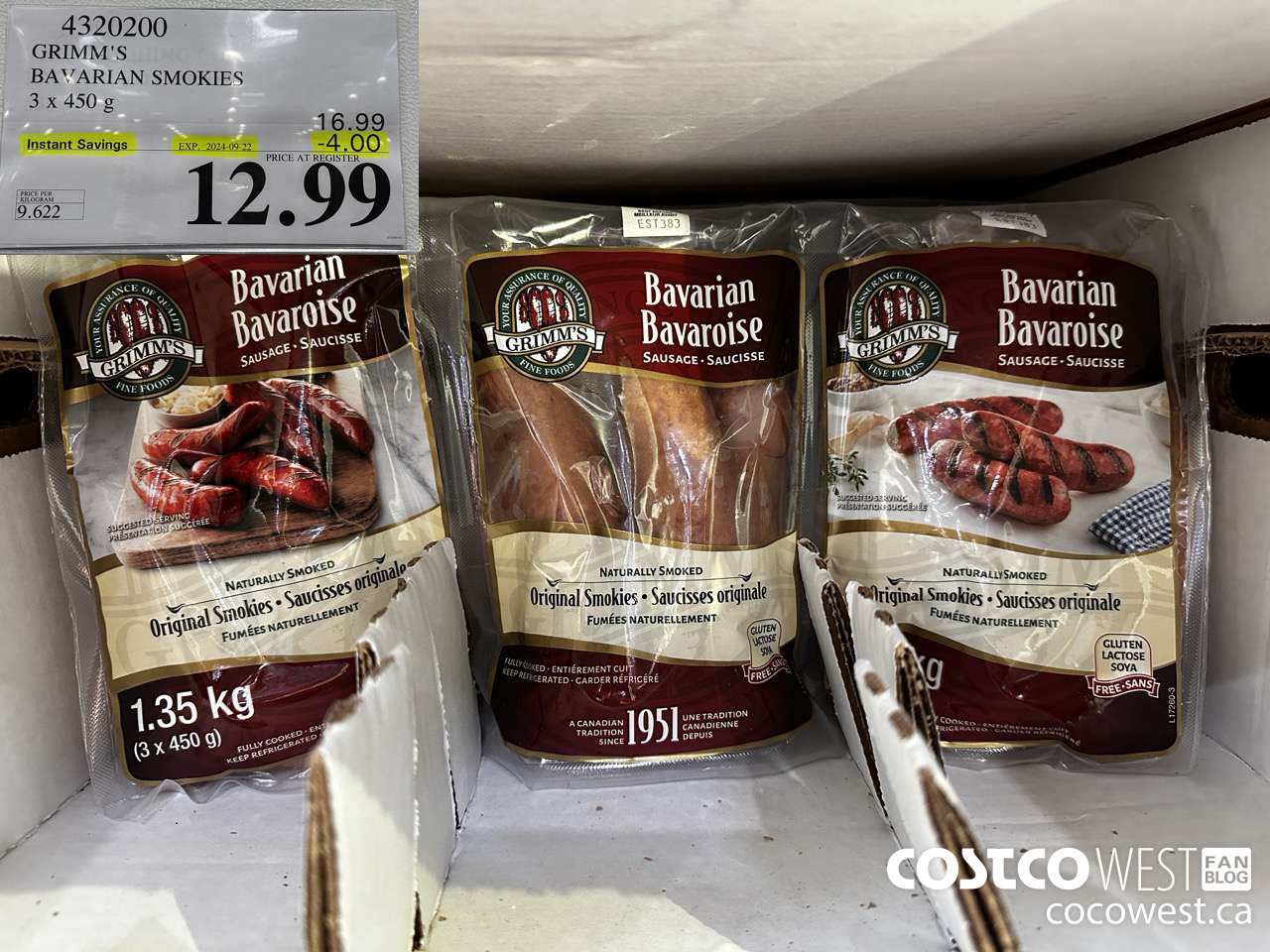 4320200 GRIMM'S BAVARIAN SMOKIES 3 X 450 G ($4.00 INSTANT SAVINGS EXPIRES ON 2024-09-22) $12.99