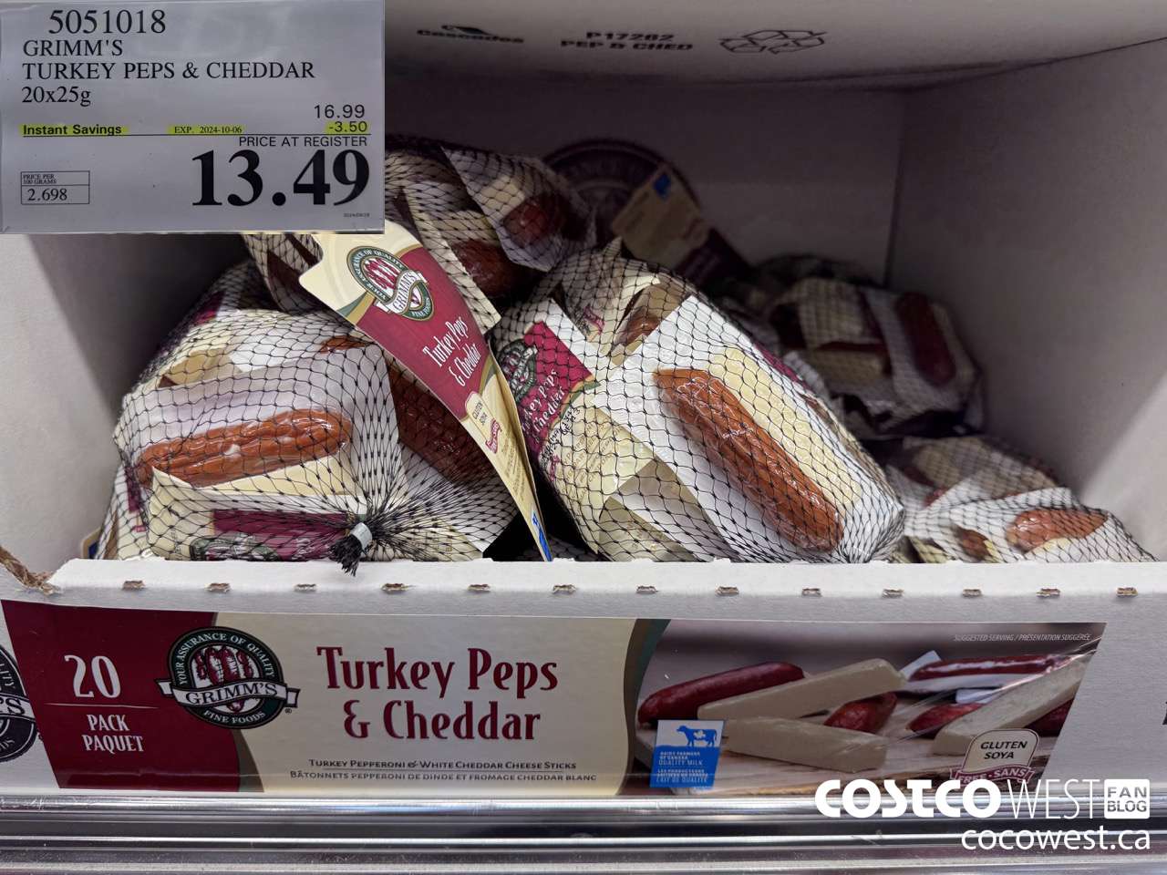 5051018 GRIMM'S TURKEY PEPS & CHEDDAR 20X25G ($3.50 INSTANT SAVINGS EXPIRES ON 2024-10-06) $13.49