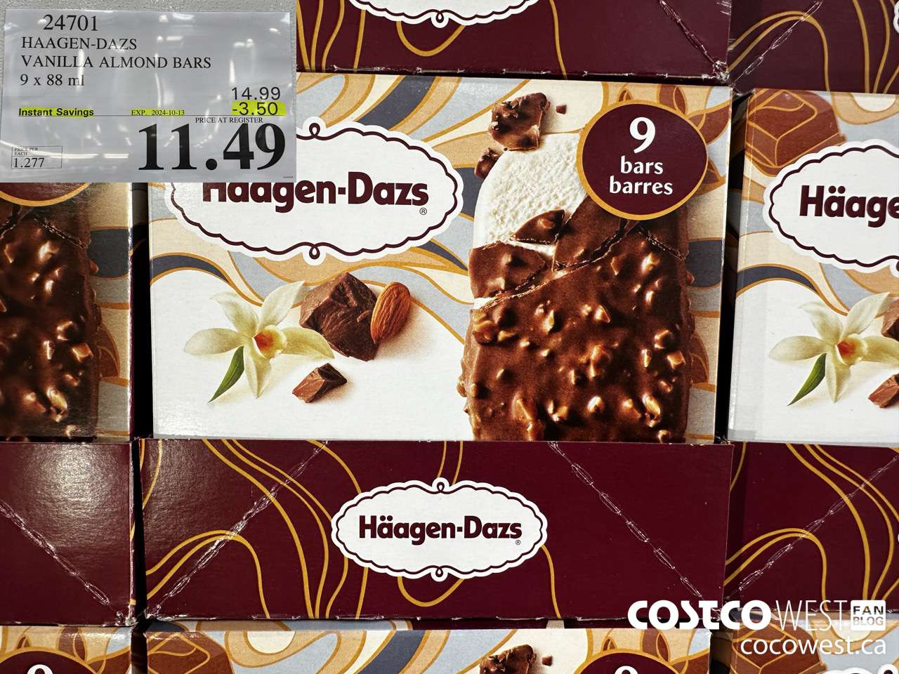 24701 HAAGEN-DAZS VANILLA ALMOND BARS 9 x 88 ml ($3.50 INSTANT SAVINGS EXPIRES ON 2024-10-13) $11.49