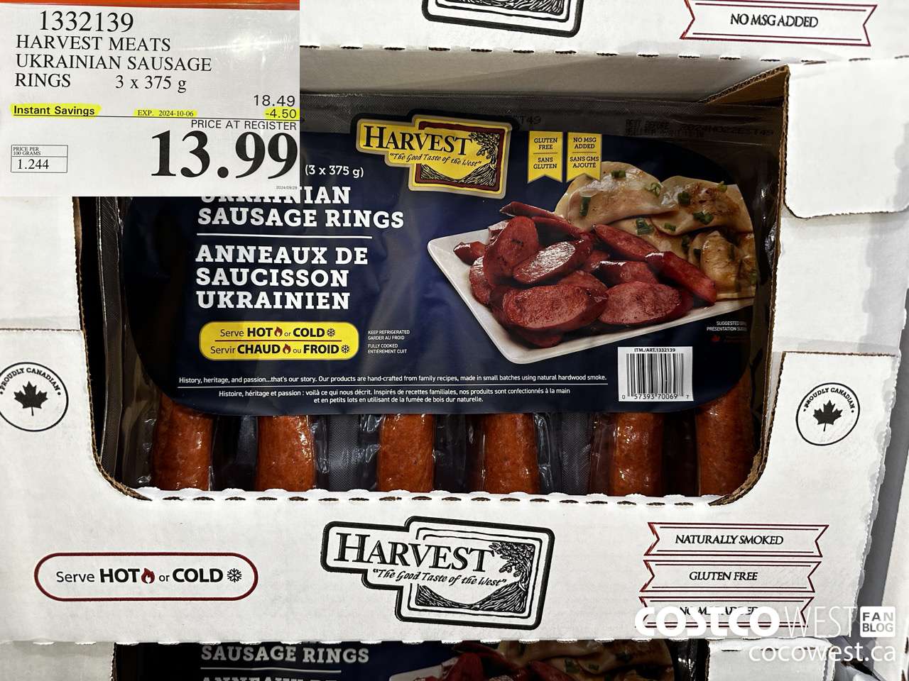 1332139 HARVEST MEATS UKRAINIAN SAUSAGE RINGS 3 x 375g ($4.50 INSTANT SAVINGS EXPIRES ON 2024-10-06) $13.99