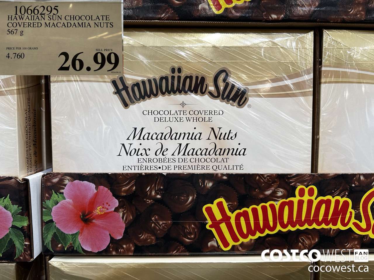 1066295 HAWAIIAN SUN CHOCOLATE COVERED MACADAMIA NUTS 567 g $26.99