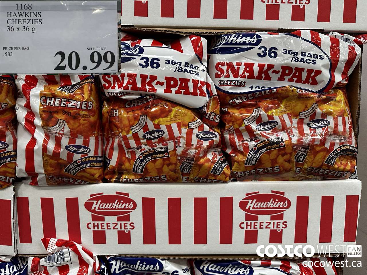 1168 HAWKINS CHEEZIES 36 X 36G $20.99