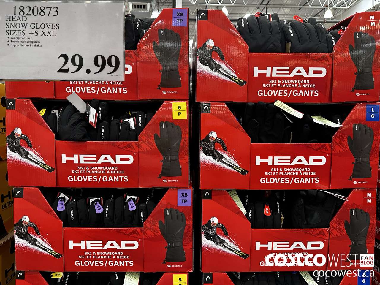 1820873 HEAD SNOW GLOVES SIZES S-XXL $29.99