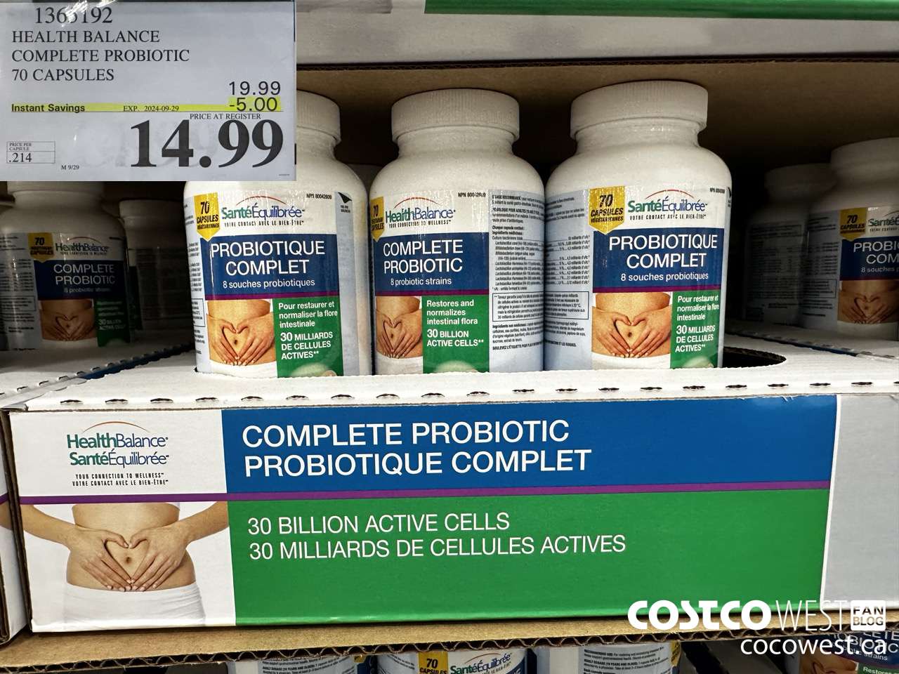 1365192 HEALTH BALANCE COMPLETE PROBIOTIC 70 CAPSULES ($5.00 INSTANT SAVINGS EXPIRES ON 2024-09-29) $14.99