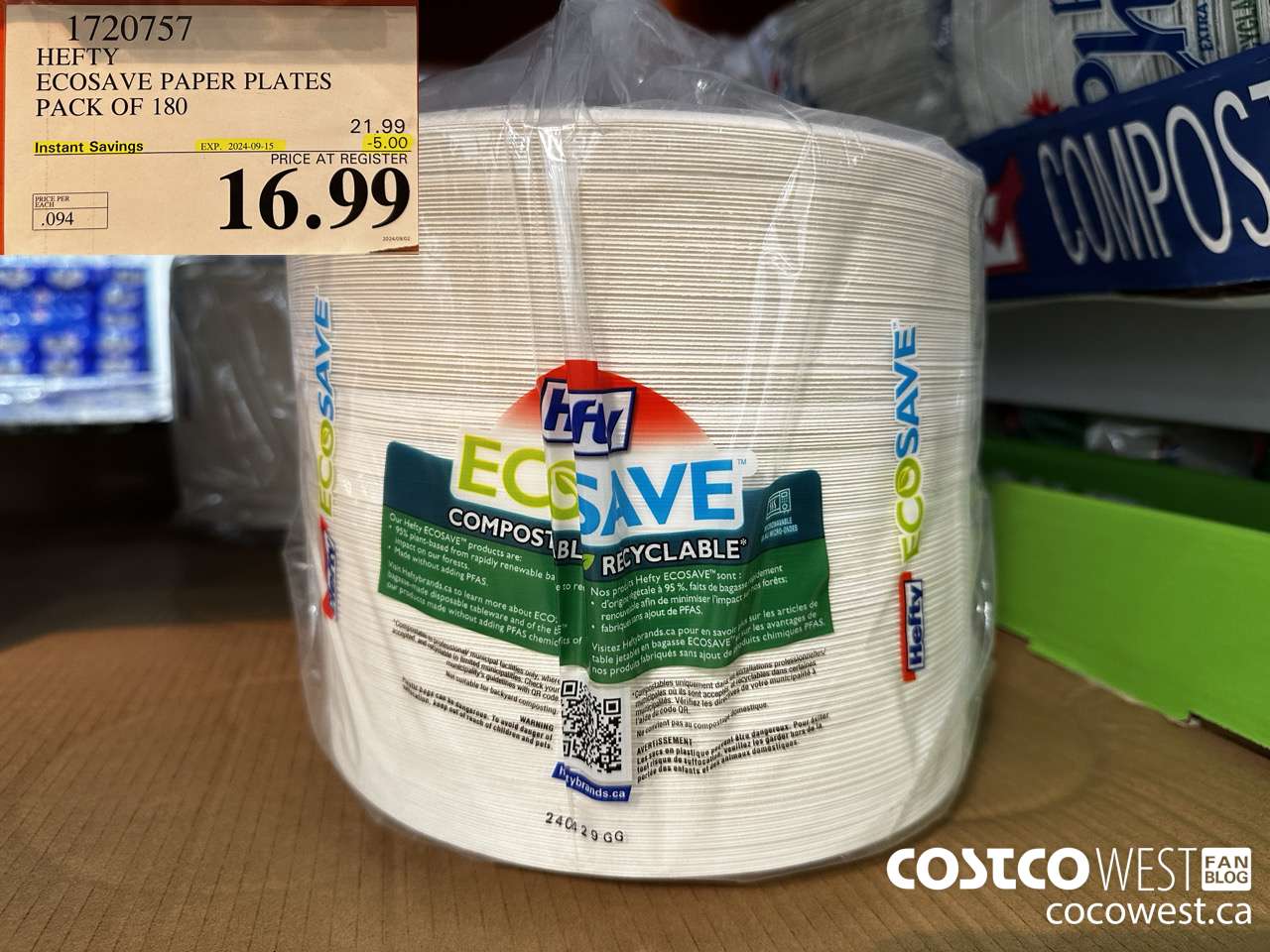 1720757 HEFTY ECOSAVE PAPER PLATES PACK OF 180 ($5.00 INSTANT SAVINGS EXPIRES ON 2024-09-15) $16.99