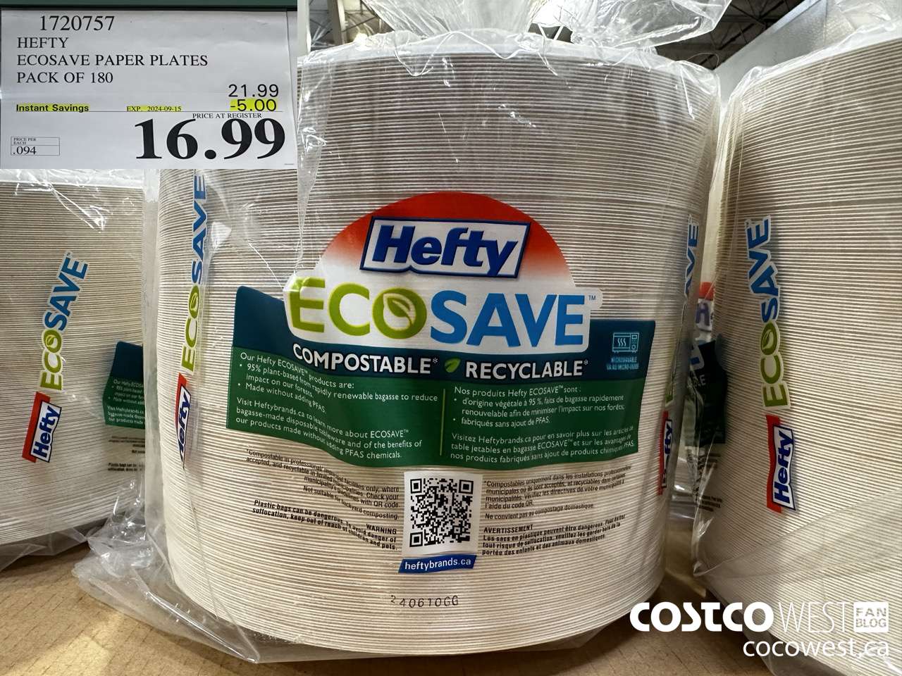 1720757 HEFTY ECOSAVE PAPER PLATES PACK OF 180 ($5.00 INSTANT SAVINGS EXPIRES ON 2024-09-15) $16.99