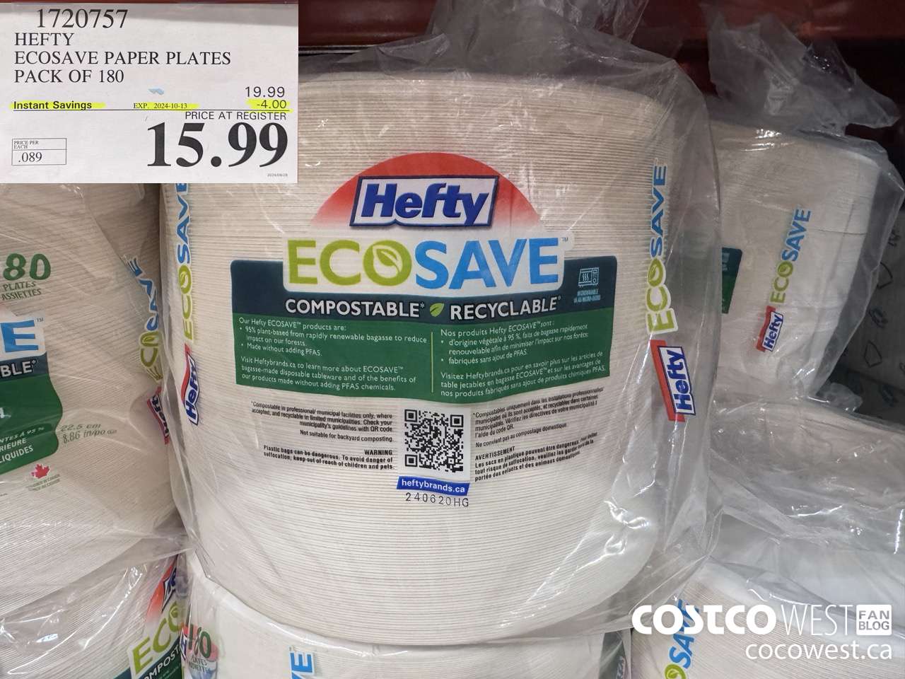 1720757 HEFTY ECOSAVE PAPER PLATES PACK OF 180 ($4.00 INSTANT SAVINGS EXPIRES ON 2024-10-13) $15.99
