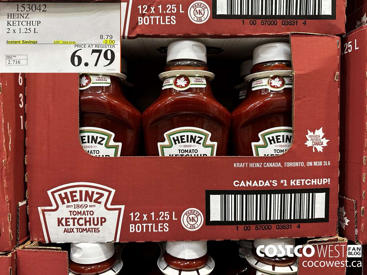 153042 HEINZ KETCHUP 2 x 1.25 L ($2.00 INSTANT SAVINGS EXPIRES ON 2024-10-06) $6.79