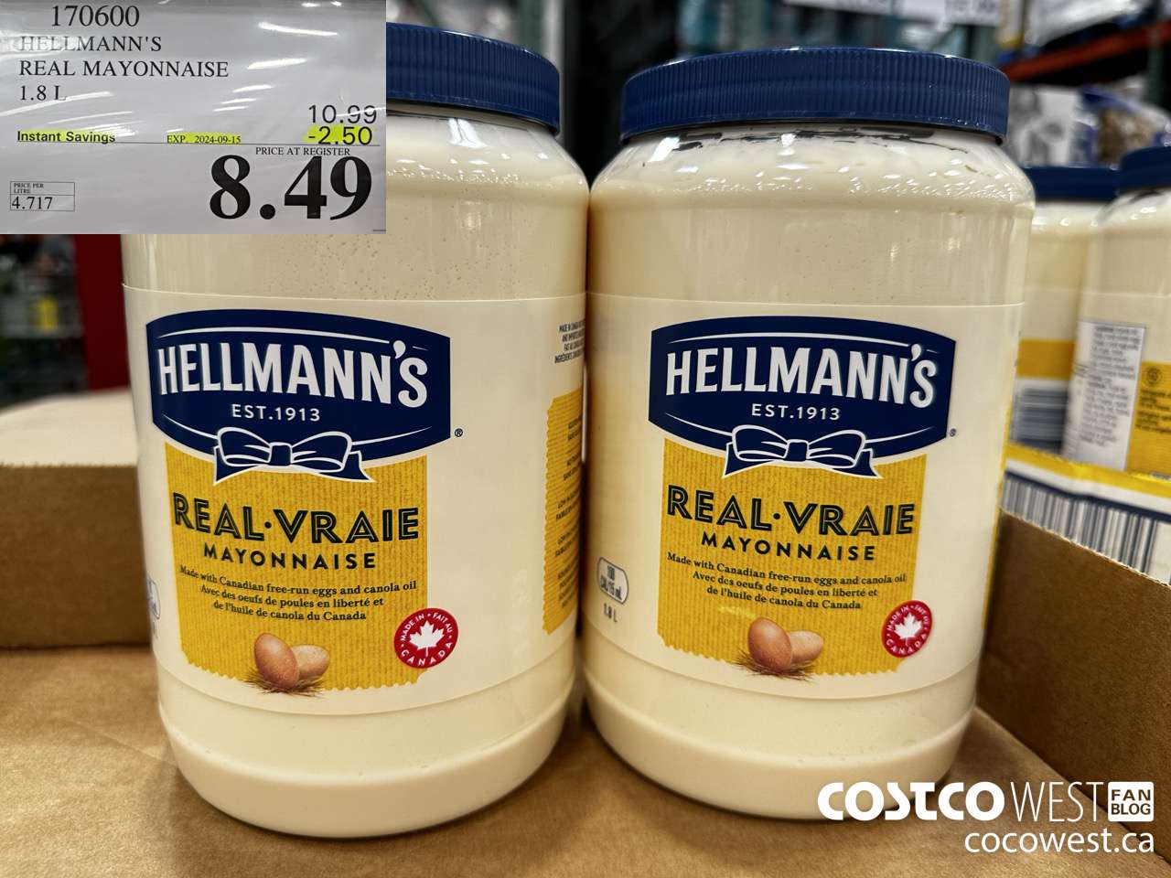 170600 HELLMANN'S REGULAR MAYONNAISE 1.8 L ($2.50 INSTANT SAVINGS EXPIRES ON 2024-09-15) $8.49