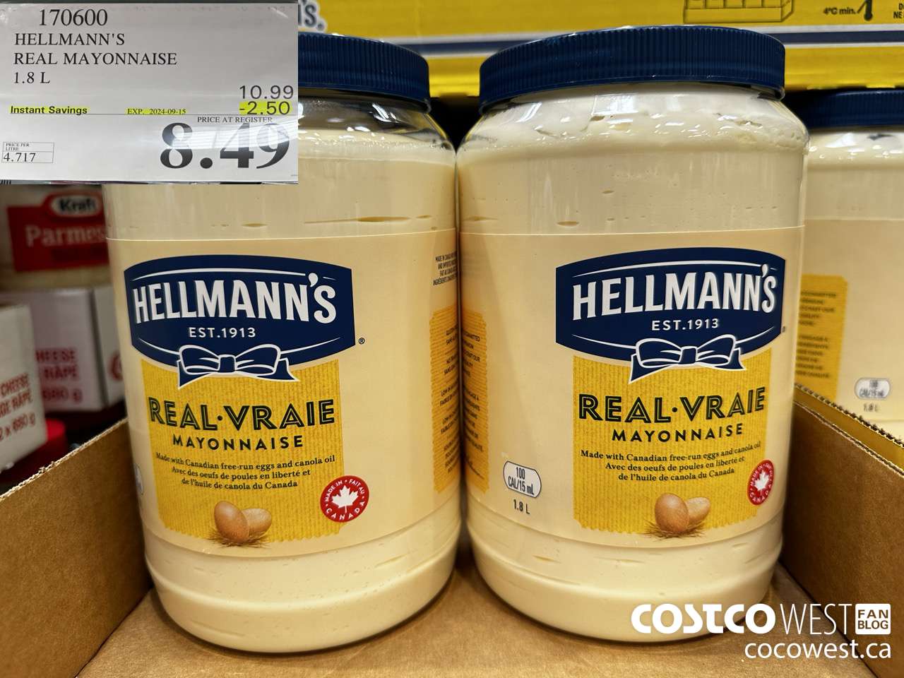 170600 HELLMANN'S REGULAR MAYONNAISE 1.8 L ($2.50 INSTANT SAVINGS EXPIRES ON 2024-09-15) $8.49