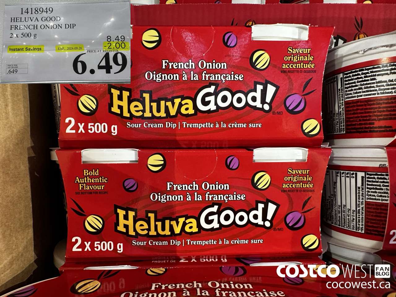 1418949 HELUVA GOOD FRENCH ONION DIP 2 x 500g ($2.00 INSTANT SAVINGS EXPIRES ON 2024-09-26) $6.49
