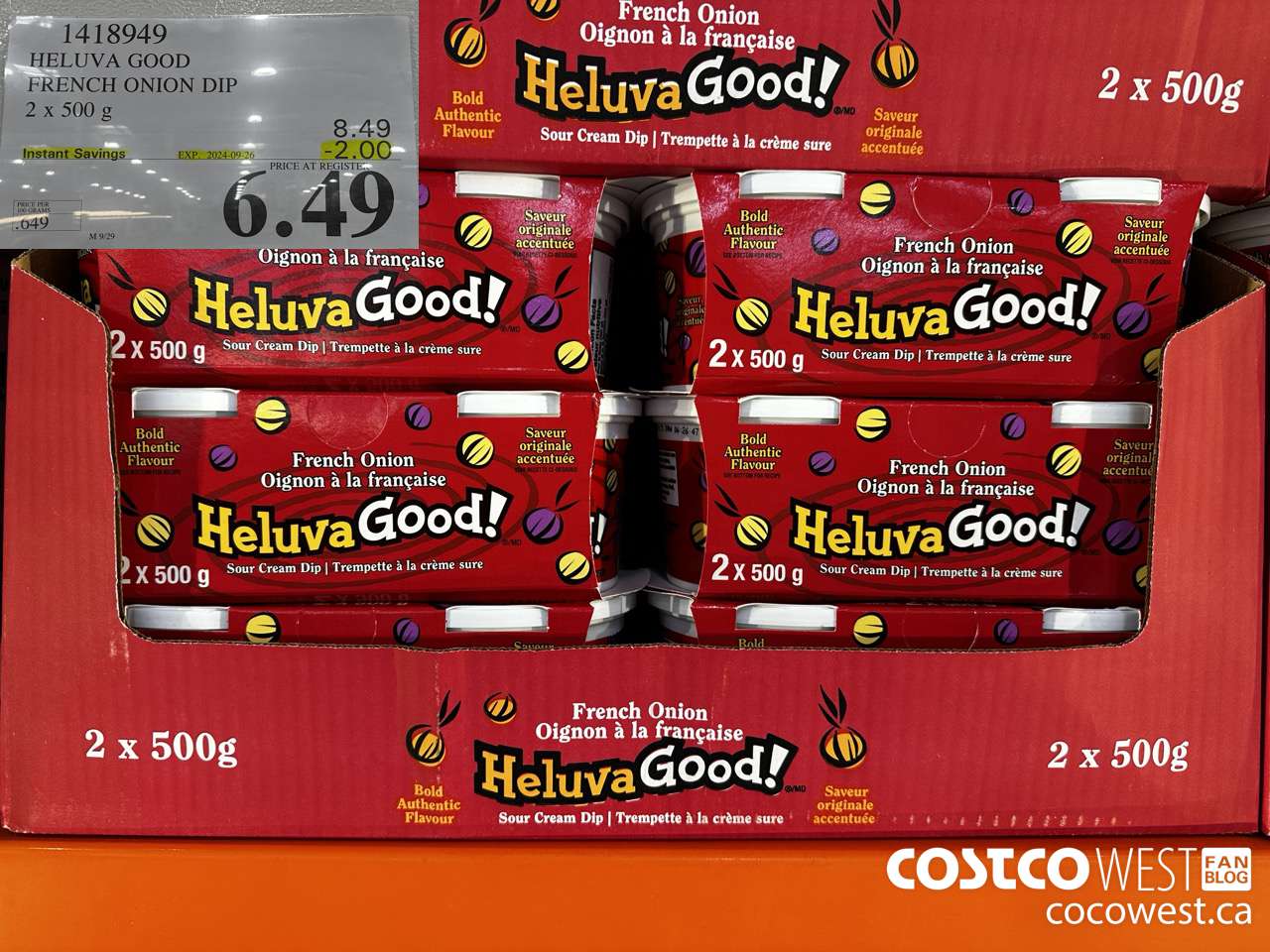1418949 HELUVA GOOD FRENCH ONION DIP 2 x 500g ($2.00 INSTANT SAVINGS EXPIRES ON 2024-09-26) $6.49
