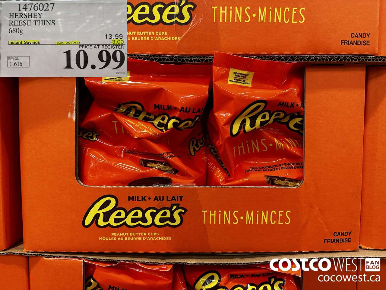 1476027 HERSHEY REESE THINS 680g ($3.00 INSTANT SAVINGS EXPIRES ON 2024-09-15) $10.99
