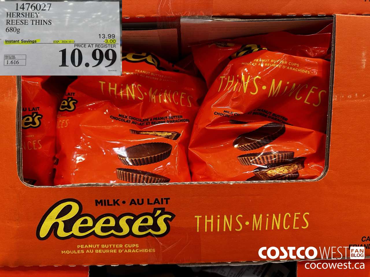1476027 HERSHEY REESE THINS 680g ($3.00 INSTANT SAVINGS EXPIRES ON 2024-10-13) $10.99