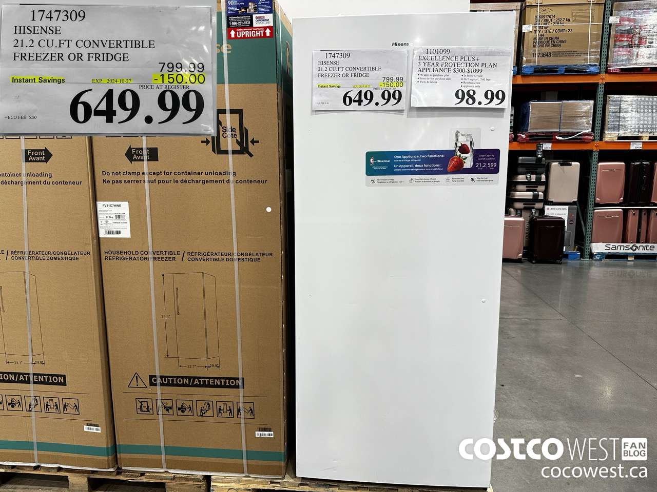 1747309 HISENSE 21.2 CU.FT CONVERTIBLE FREEZER OR FRIDGE ($150.00 INSTANT SAVINGS EXPIRES ON 2024-10-27) $649.99