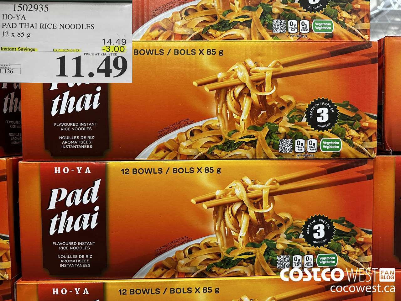 1502935 HO-YA PAD THAI RICE NOODLES 12 X 80 G ($3.00 INSTANT SAVINGS EXPIRES ON 2024-09-15) $11.49