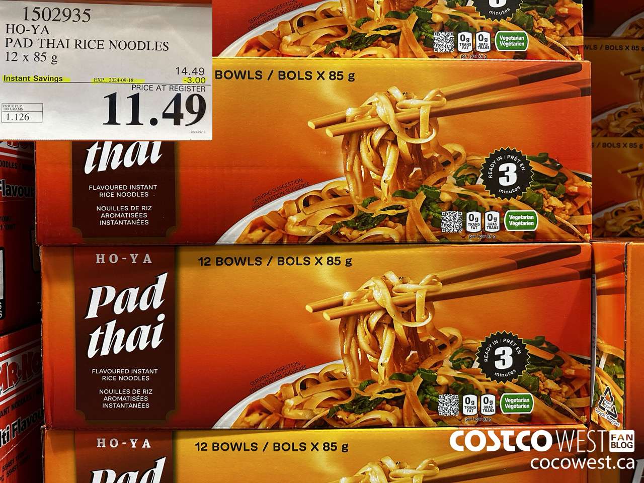 1502935 HO-YA PAD THAI RICE NOODLES 12 X 80 G ($3.00 INSTANT SAVINGS EXPIRES ON 2024-09-18) $11.49