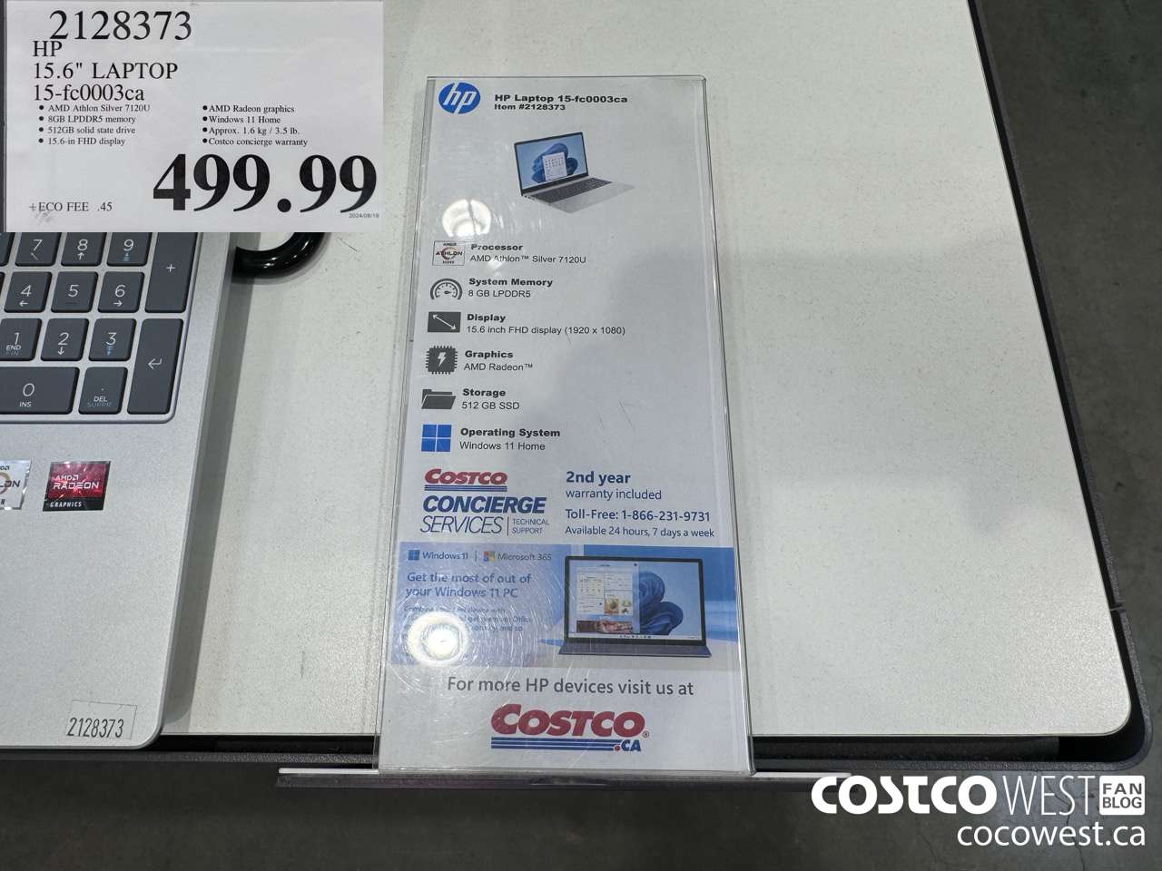 2128373 HP 15.6IN LAPTOP COMPUTER 15-FC0003CA $499.99