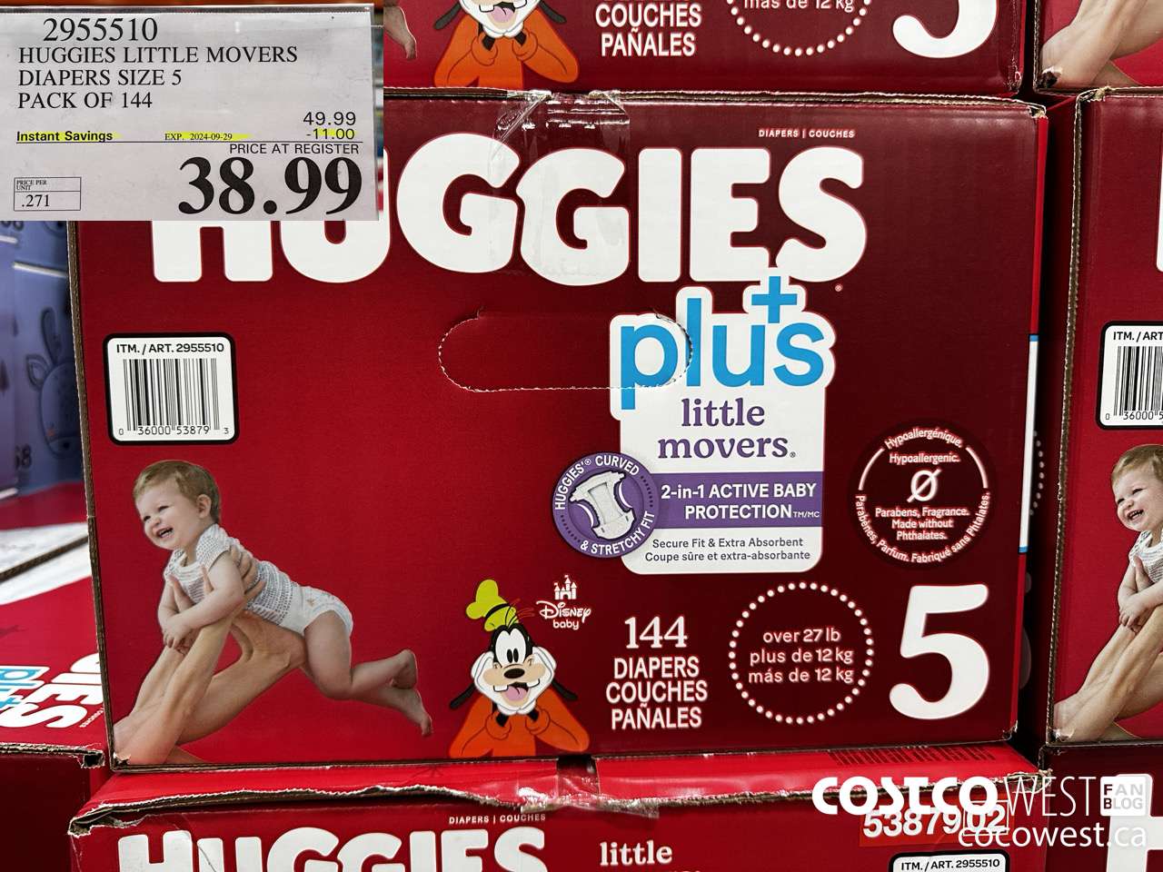 2955510 HUGGIES LITTLE MOVERS DIAPERS SIZE 5 PACK OF 144  ($11.00 INSTANT SAVINGS EXPIRES ON 2024-09-29) $38.99