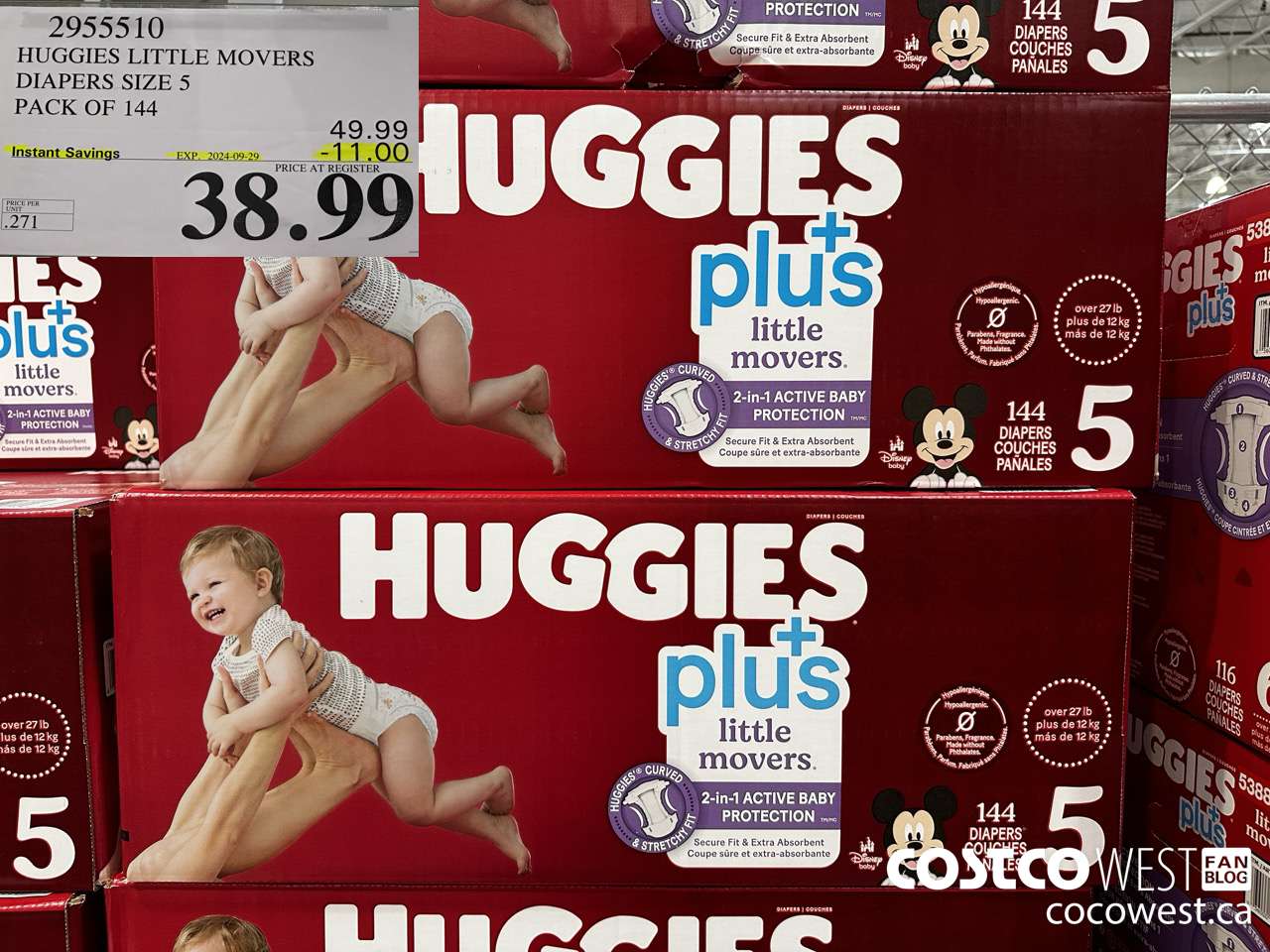 2955510 HUGGIES LITTLE MOVERS DIAPERS SIZE 5 PACK OF 144  ($11.00 INSTANT SAVINGS EXPIRES ON 2024-09-29) $38.99