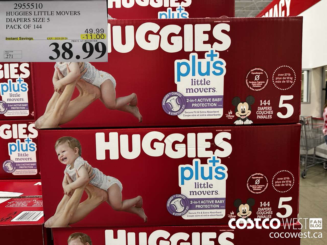 2955510 HUGGIES LITTLE MOVERS DIAPERS SIZE 5 PACK OF 144  ($11.00 INSTANT SAVINGS EXPIRES ON 2024-09-29) $38.99