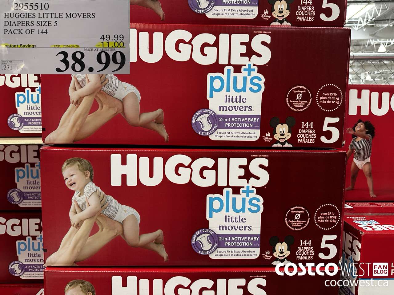 2955510 HUGGIES LITTLE MOVERS DIAPERS SIZE 5 PACK OF 144  ($11.00 INSTANT SAVINGS EXPIRES ON 2024-09-29) $38.99