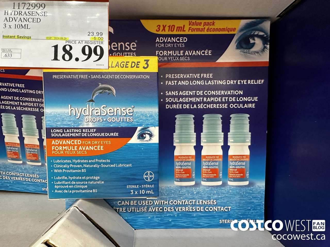 1172999 HYDRASENSE ADVANCED 3 x 10ML ($5.00 INSTANT SAVINGS EXPIRES ON 2024-09-29) $18.99