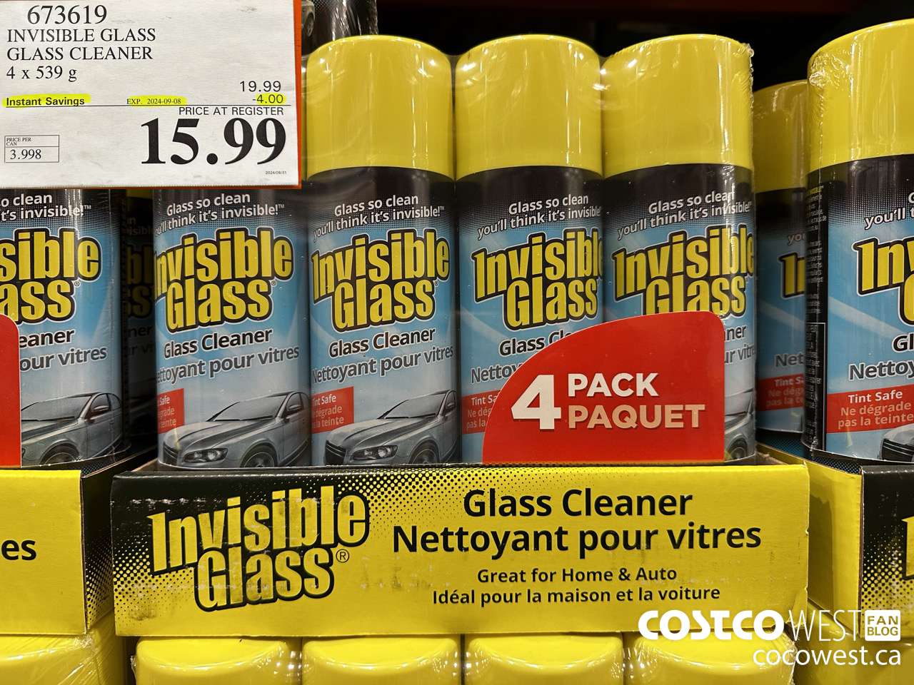 673619 INVISIBLE GLASS GLASS CLEANER 4 X 539 g ($4.00 INSTANT SAVINGS EXPIRES ON 2024-09-08) $15.99