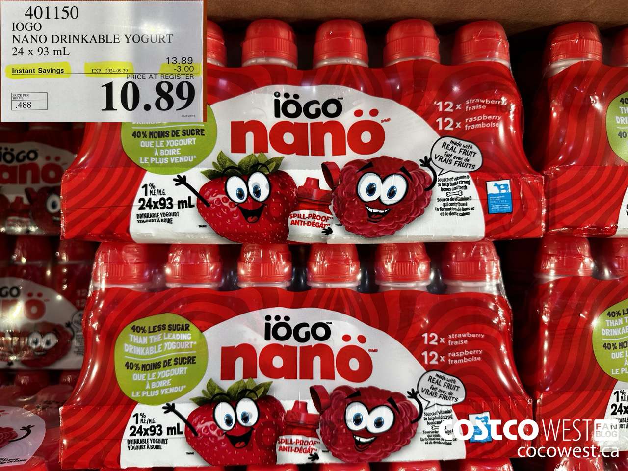 401150 IOGO NANO DRINKABLE YOGURT 24 x 93 mL ($3.00 INSTANT SAVINGS EXPIRES ON 2024-09-29) $10.89