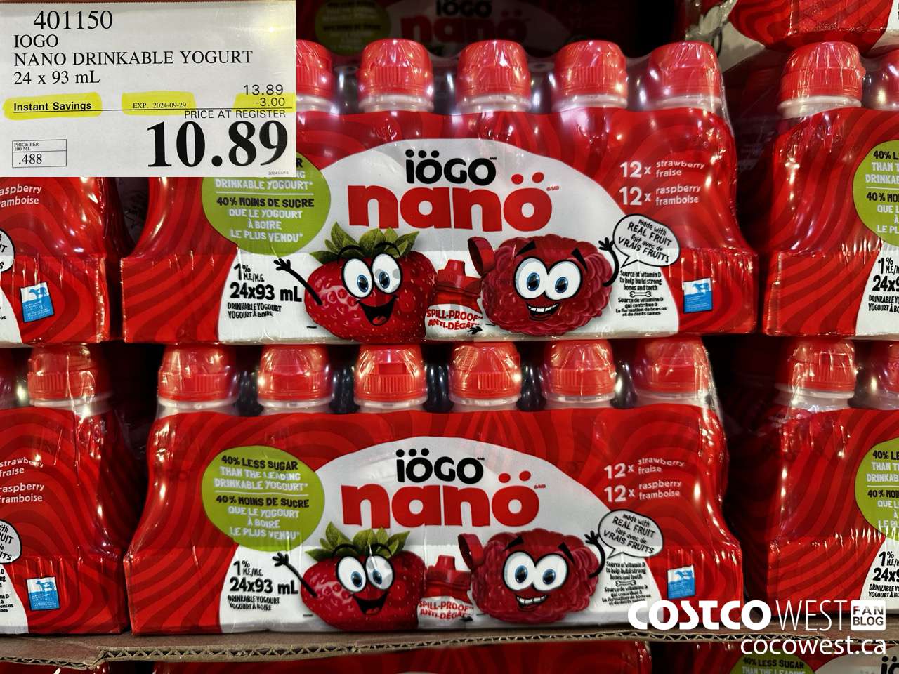 401150 IOGO NANO DRINKABLE YOGURT 24 x 93 mL ($3.00 INSTANT SAVINGS EXPIRES ON 2024-09-29) $10.89