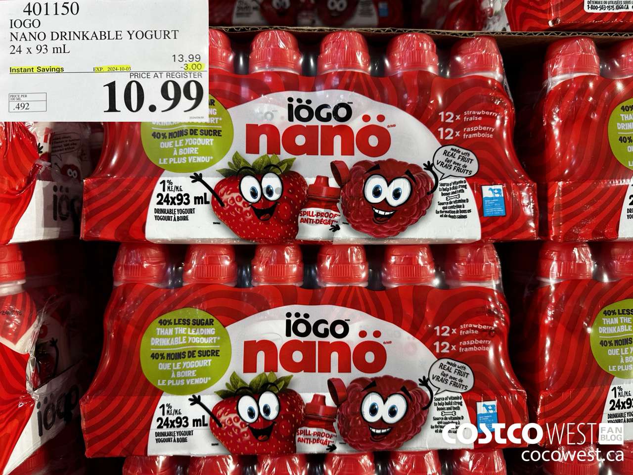 401150 IOGO NANO DRINKABLE YOGURT 24 x 93 mL ($3.00 INSTANT SAVINGS EXPIRES ON 2024-10-03) $10.99