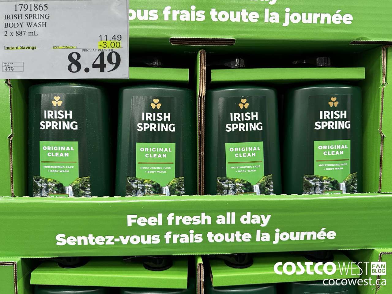 1791865 IRISH SPRING BODY WASH 2 X 887 M ($3.00 INSTANT SAVINGS EXPIRES ON 2024-09-12) $8.49