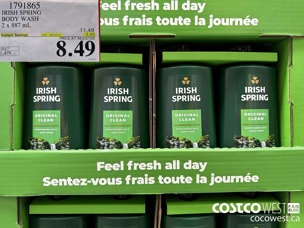 1791865 IRISH SPRING BODY WASH 2 X 887 M ($3.00 INSTANT SAVINGS EXPIRES ON 2024-09-12) $8.49