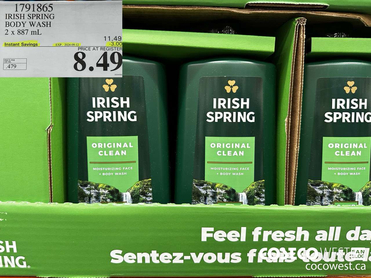 1791865 IRISH SPRING BODY WASH 2 X 887 M ($3.00 INSTANT SAVINGS EXPIRES ON 2024-09-12) $8.49