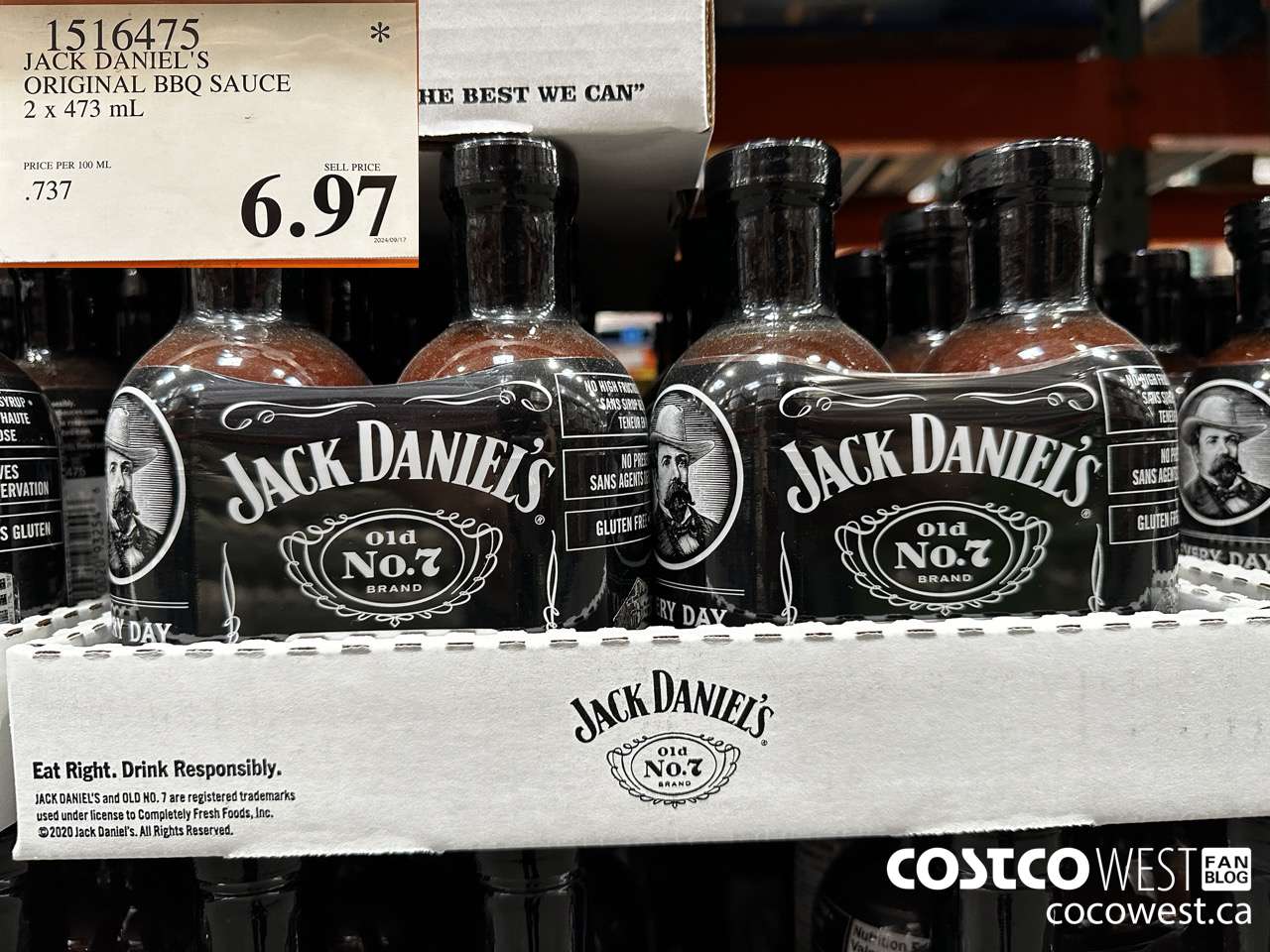 1516475 JACK DANIEL'S ORIGNAL BBQ SAUCE 2 x 473 mL  $6.97