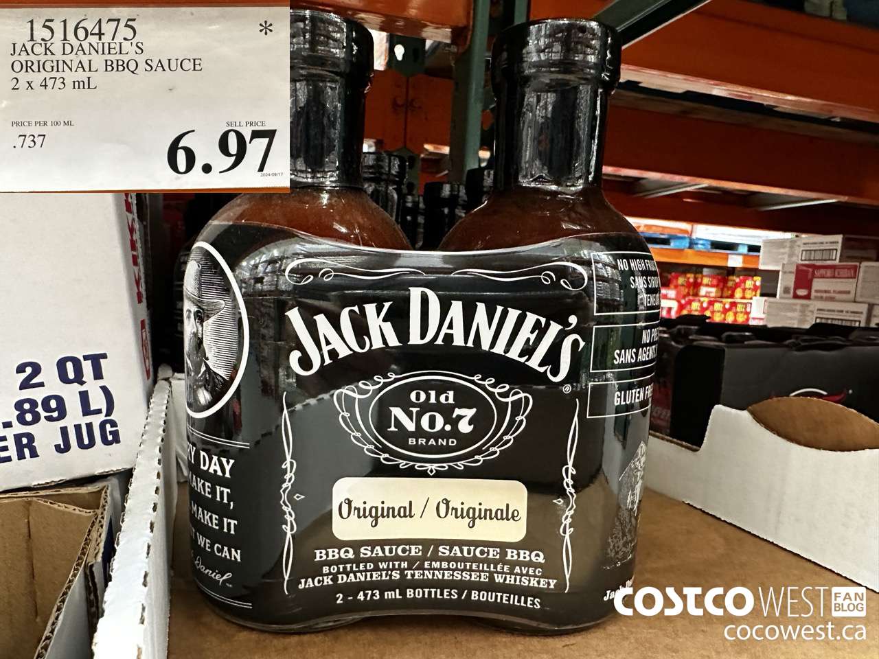 1516475 JACK DANIEL'S ORIGNAL BBQ SAUCE 2 x 473 mL  $6.97