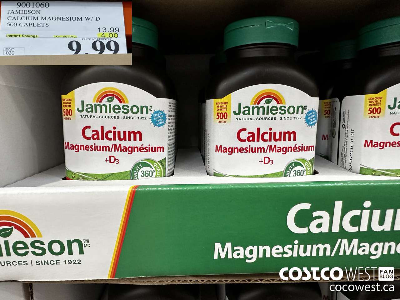 9001060 JAMIESON CALCIUM MAGNESIUM W/ VIT D 500 CAPLETS ($4.00 INSTANT SAVINGS EXPIRES ON 2024-09-29) $9.99