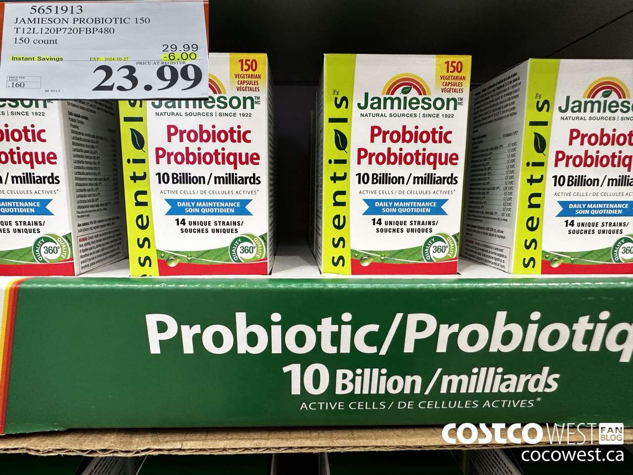 5651913 JAMIESON PROBIOTIC 150 T12L120P720FBP480 150 COUNT ($6.00 INSTANT SAVINGS EXPIRES ON 2024-10-27) $23.99