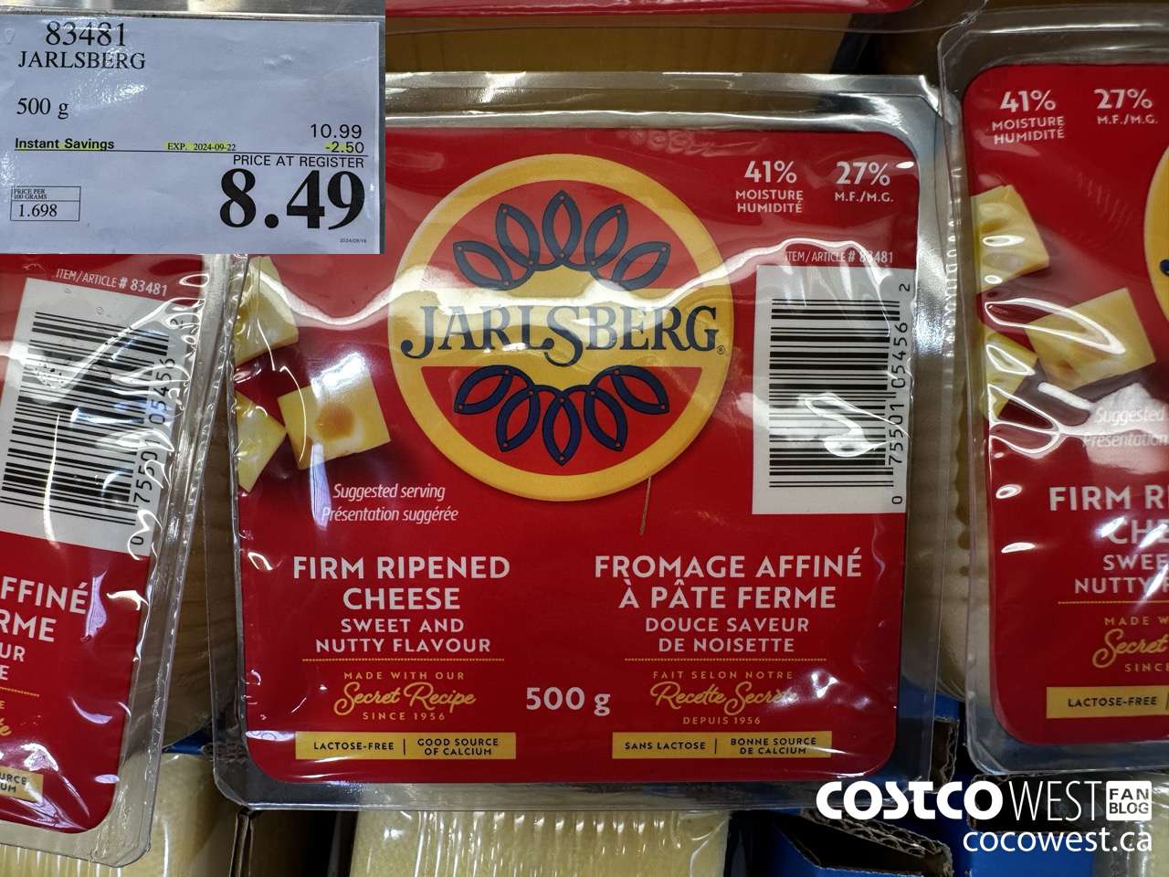 83481 JARLSBERG 500G ($2.50 INSTANT SAVINGS EXPIRES ON 2024-09-22) $8.49