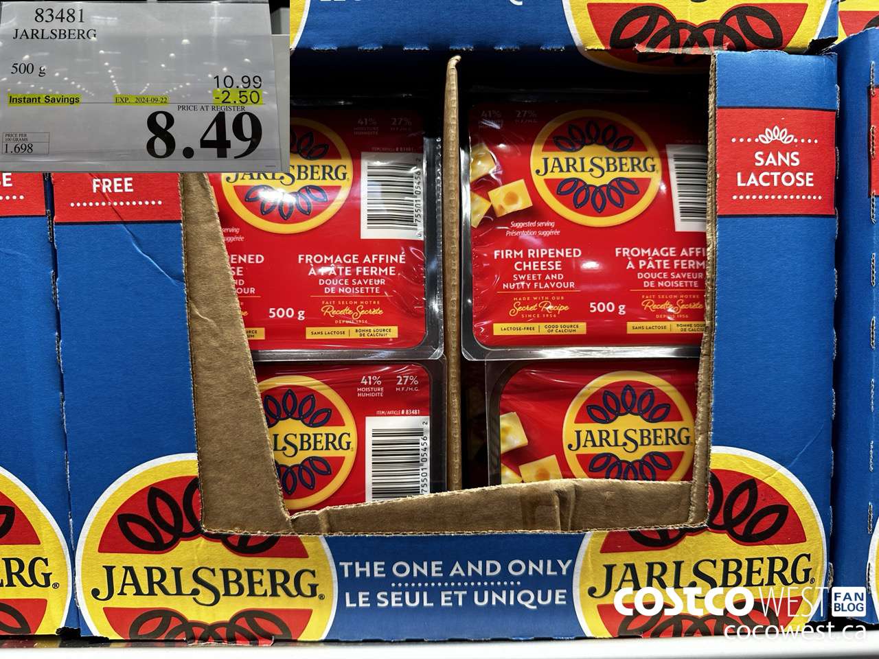 83481 JARLSBERG 500G ($2.50 INSTANT SAVINGS EXPIRES ON 2024-09-22) $8.49