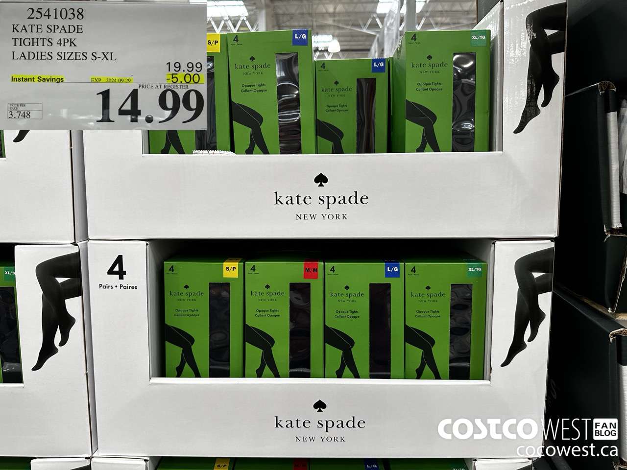 2541038 KATE SPADE TIGHTS 4PK LADIES SIZES S-XL ($5.00 INSTANT SAVINGS EXPIRES ON 2024-09-29) $14.99
