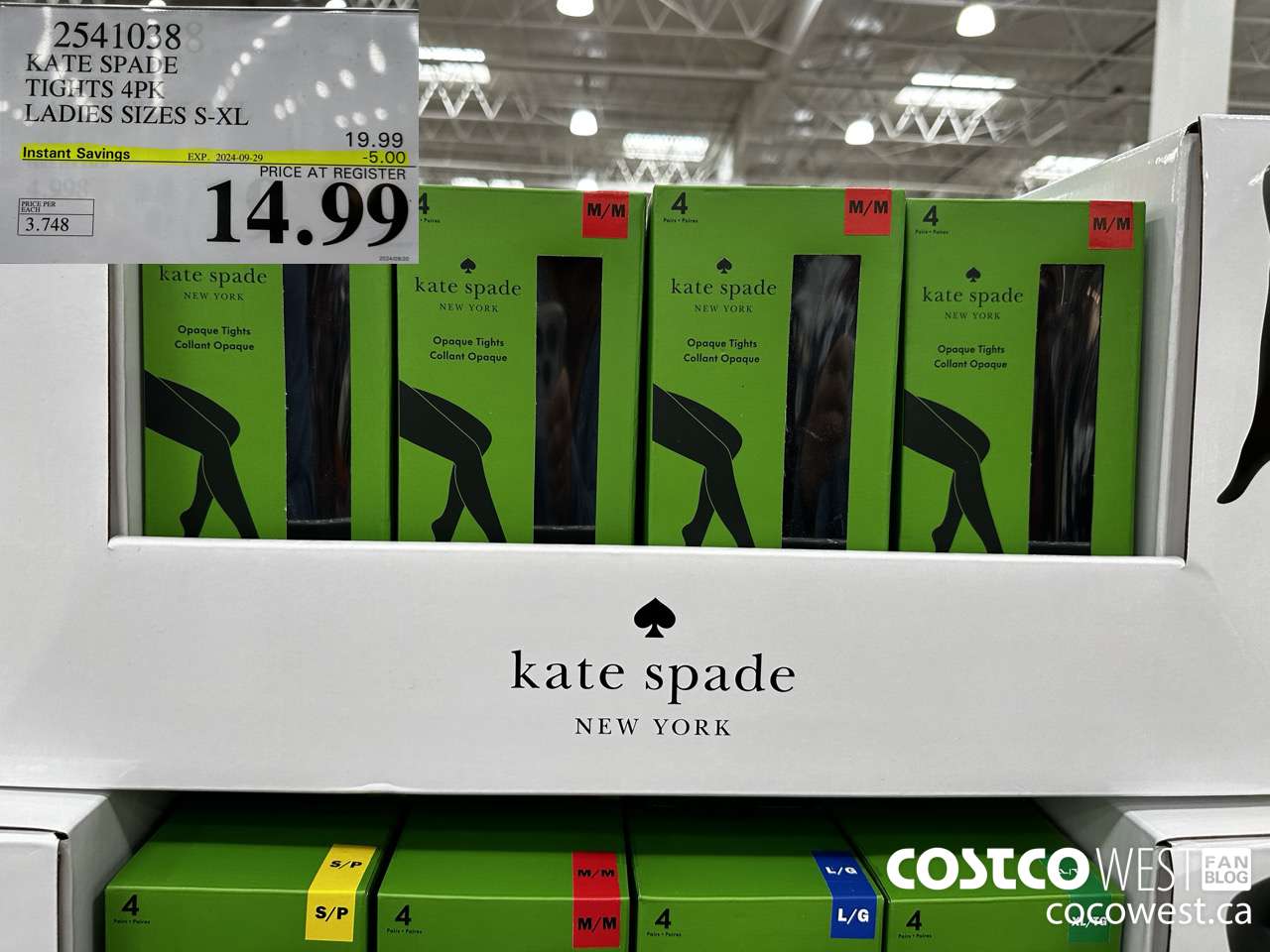 2541038 KATE SPADE TIGHTS 4PK LADIES SIZES S-XL ($5.00 INSTANT SAVINGS EXPIRES ON 2024-09-29) $14.99