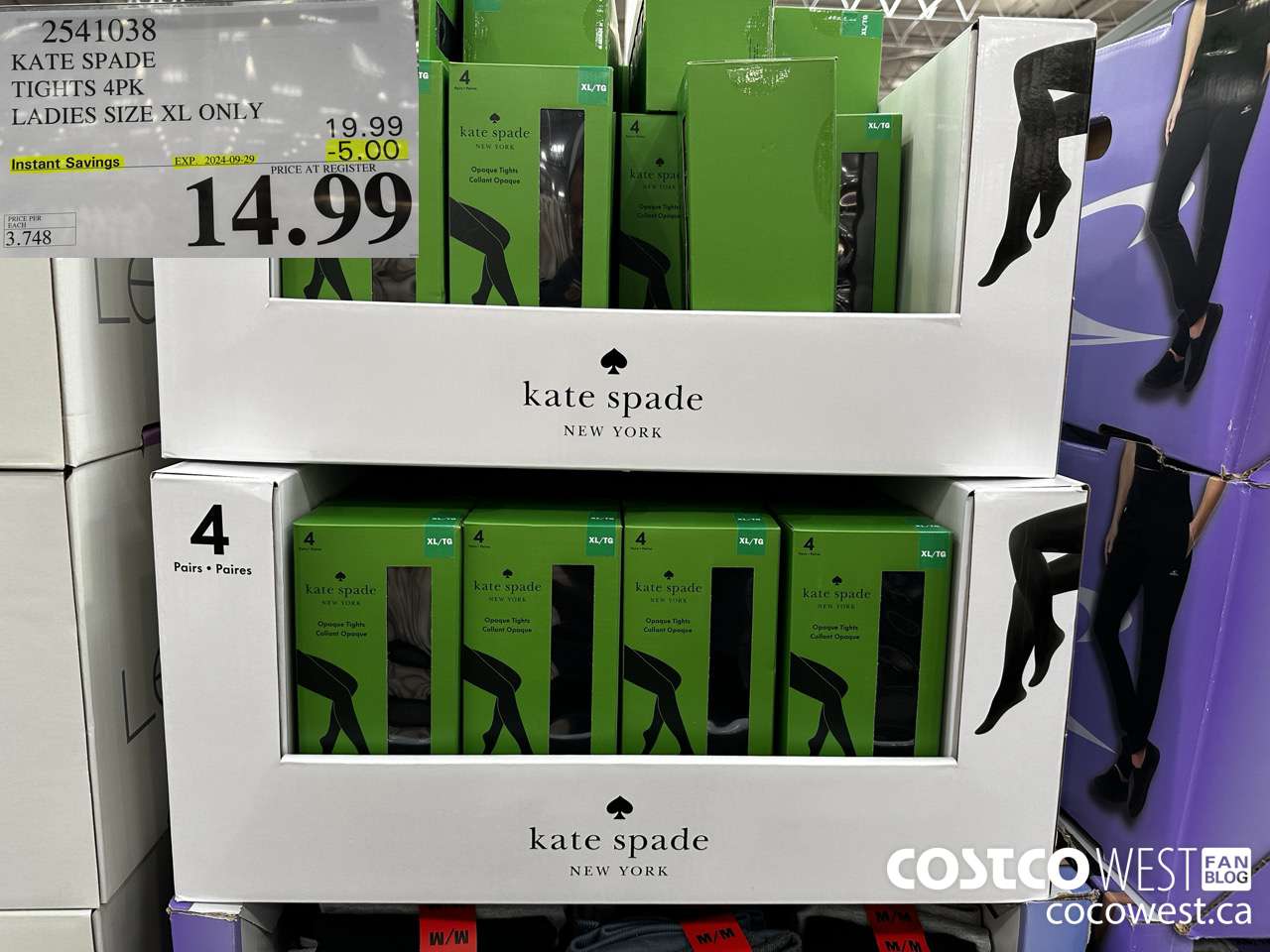2541038 KATE SPADE TIGHTS 4PK LADIES SIZE XL ONLY ($5.00 INSTANT SAVINGS EXPIRES ON 2024-09-29) $14.99
