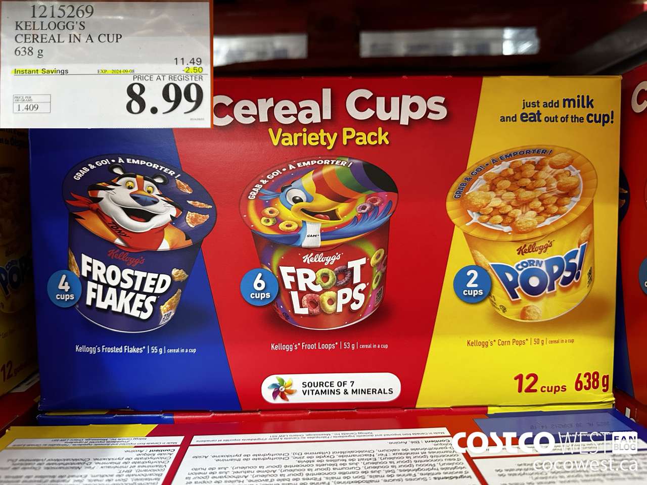 1215269 KELLOGG'S CEREAL IN A CUP 638 G ($2.50 INSTANT SAVINGS EXPIRES ON 2024-09-08) $8.99